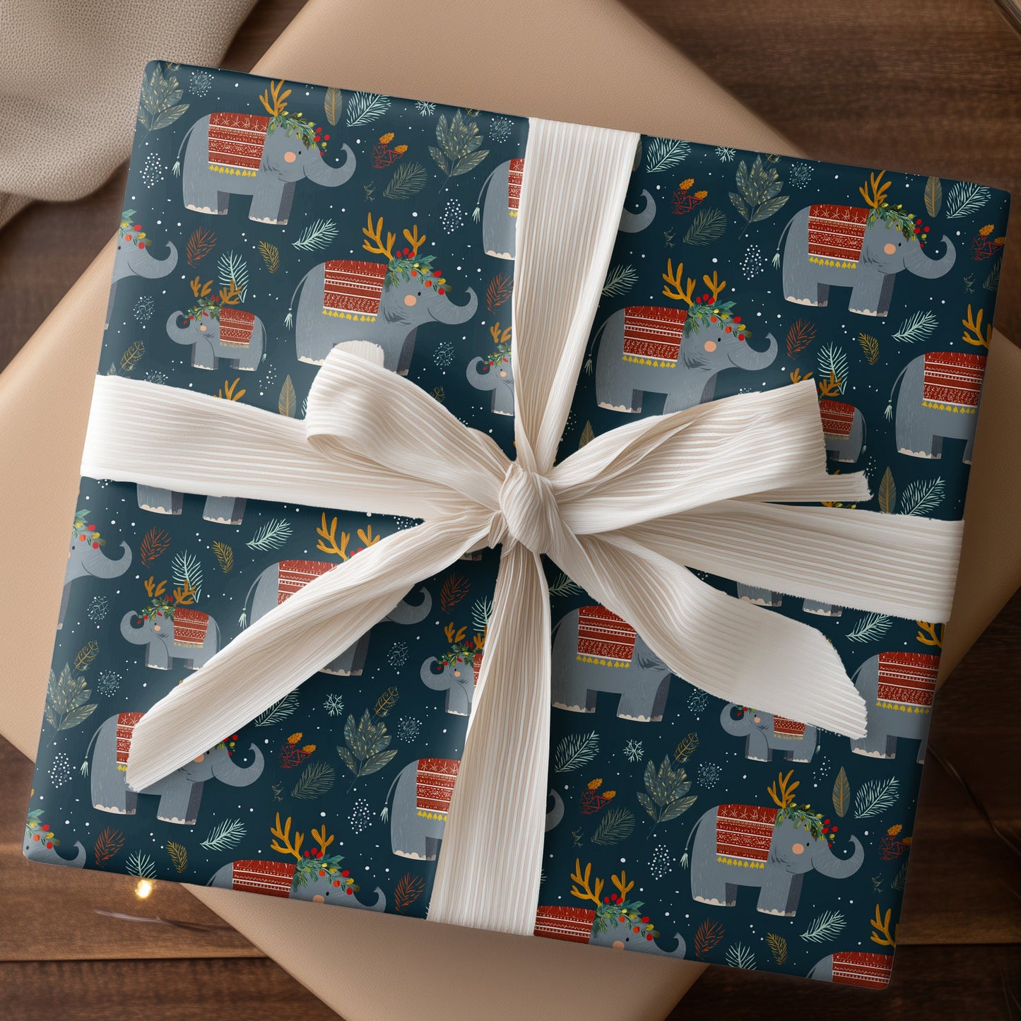 Festive Elephants Dancing Through Winter