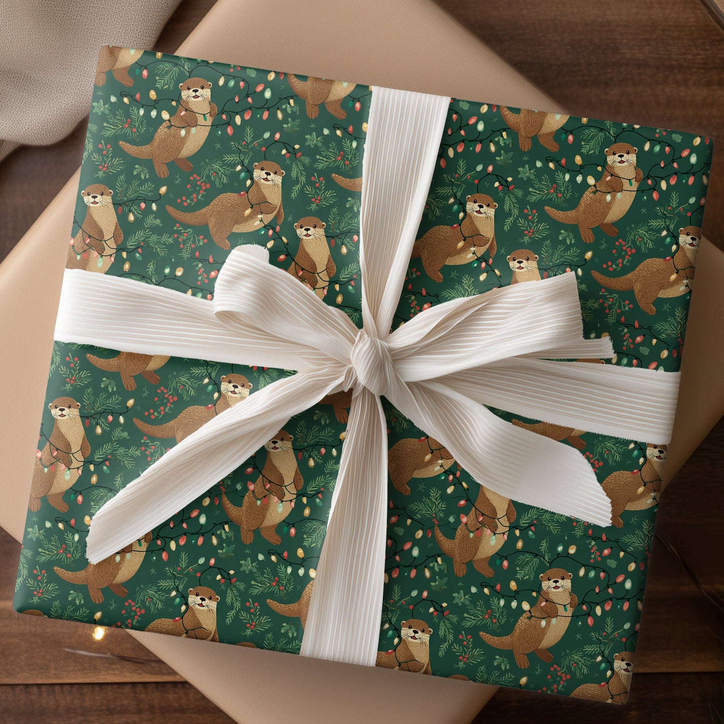 Playful Otters Tangle In Festive Lights