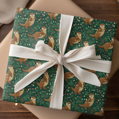 Playful Otters Tangle In Festive Lights