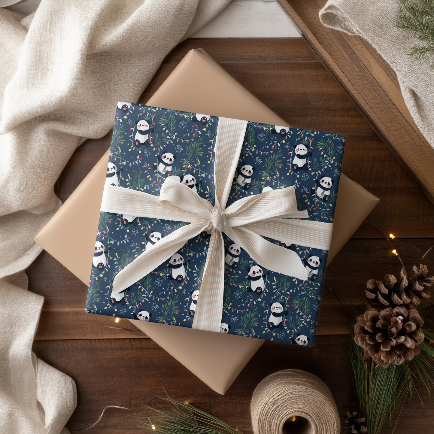 Panda Play in Starry Winter Reverie