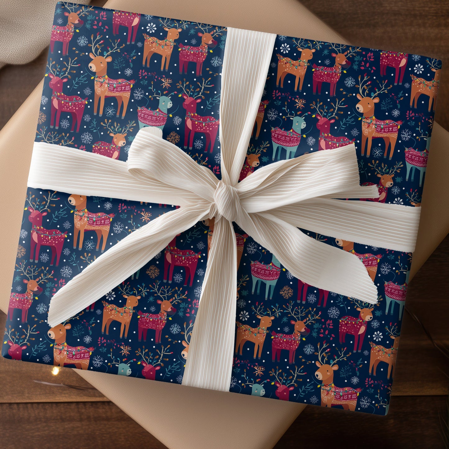 Festive Reindeer Dance Beneath Snowflakes