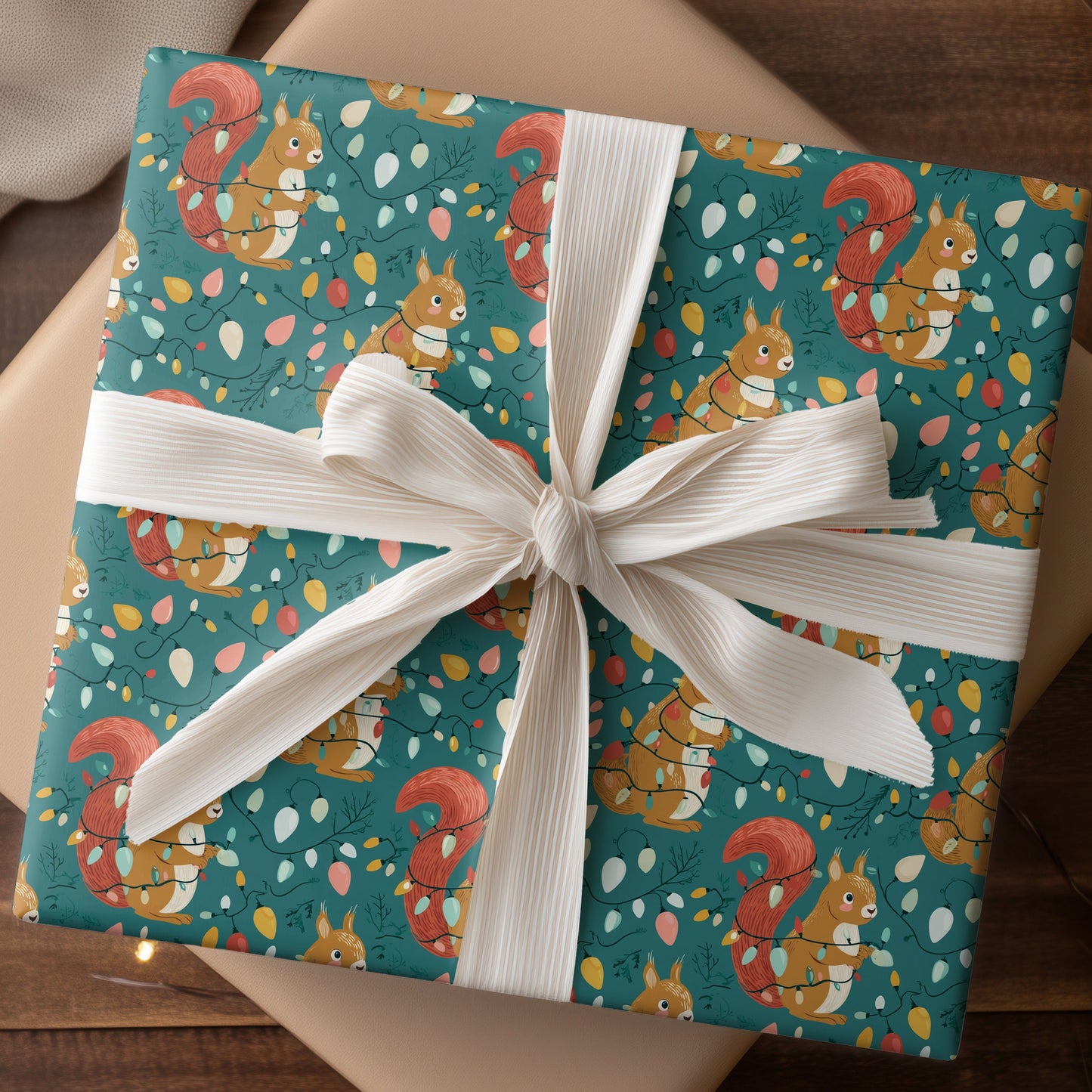 Festive Squirrels Dancing Between Lights