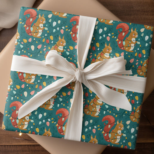 Festive Squirrels Dancing Between Lights