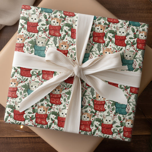 Nestled Kittens in Crimson Stockings