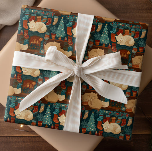 Fireplace Purrs Between Winter Stockings