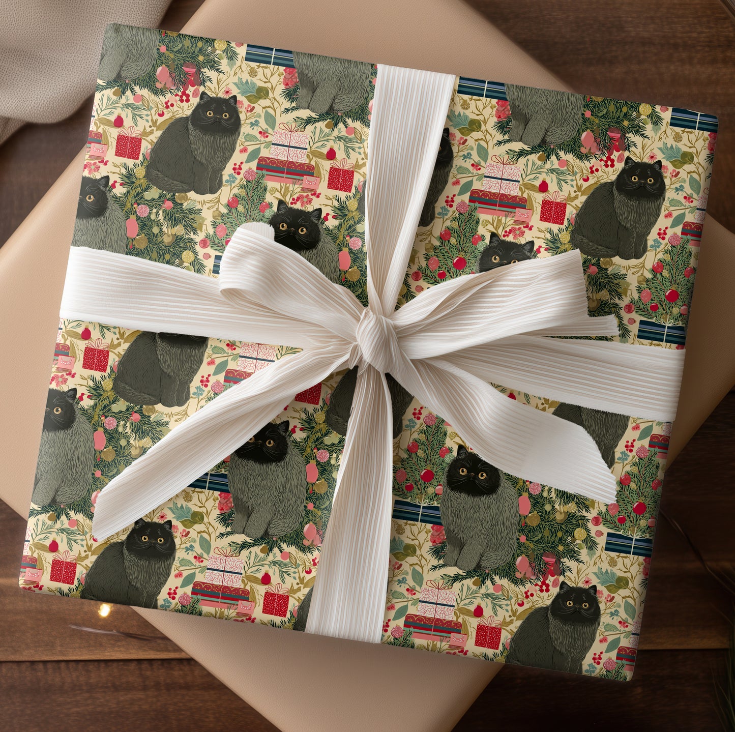 Midnight Purrs Between Holiday Branches