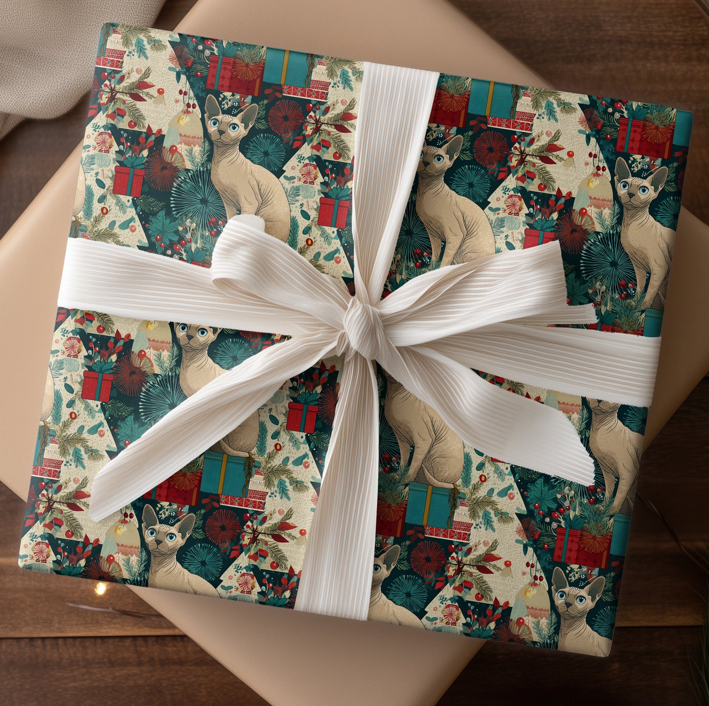 Feline Festivities Among Twinkling Shapes