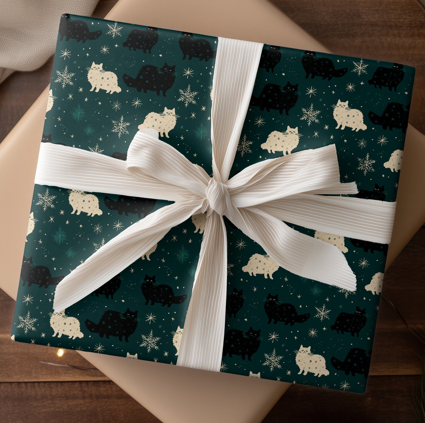 Midnight Cats Dancing Through Snowflakes