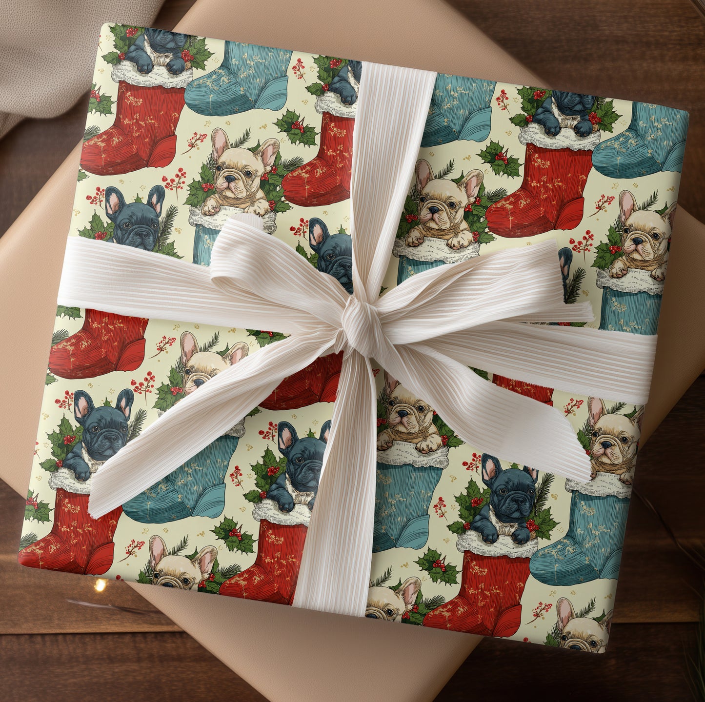 Mischievous Bulldogs in Holiday Stockings