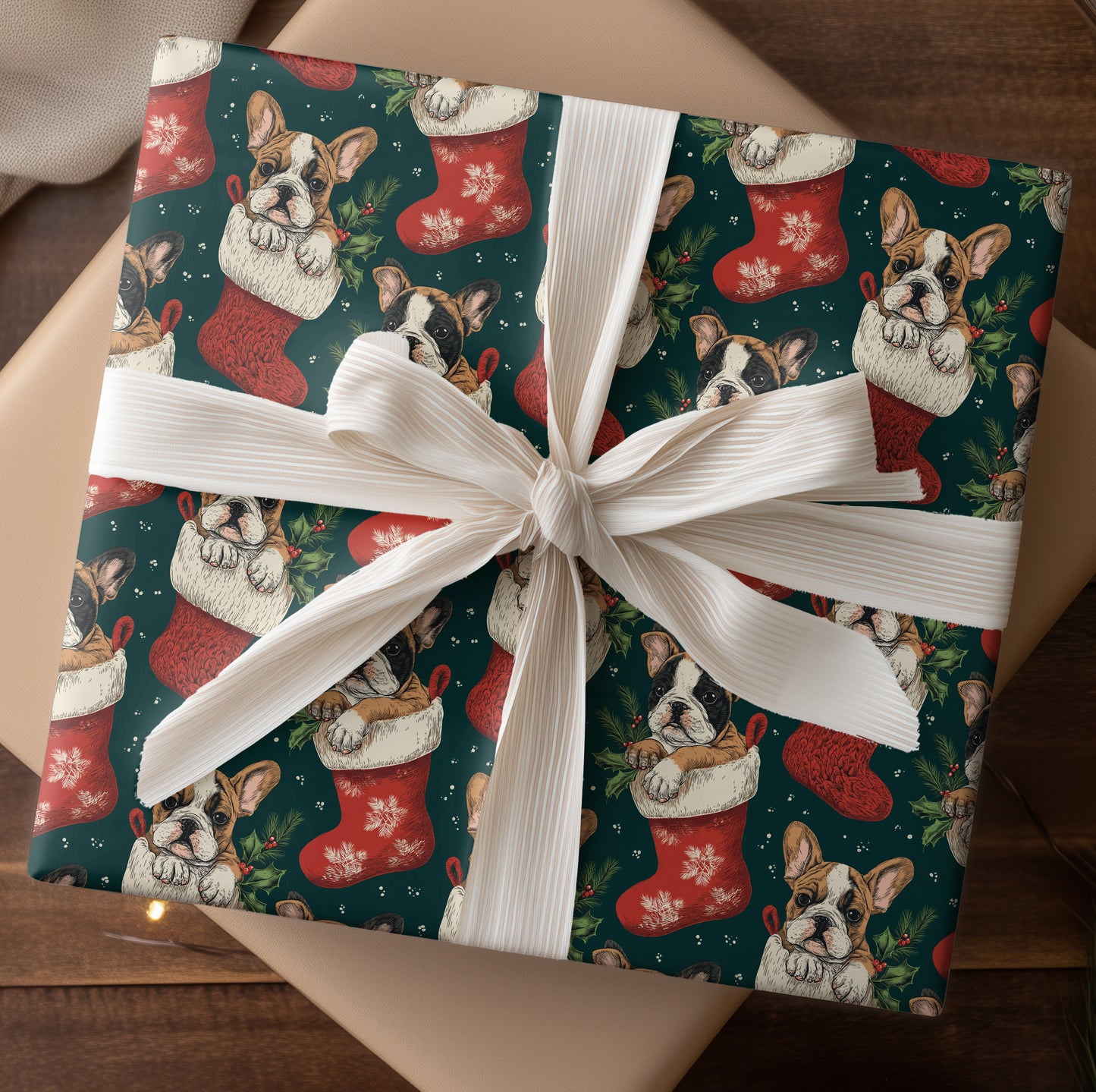 Puppies Peek Through Christmas Cheer