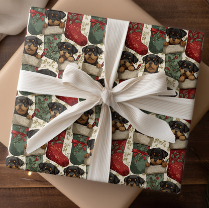Joyful Rottweiler Pups in Cozy Stockings