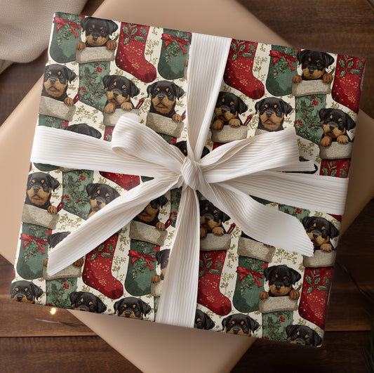 Joyful Rottweiler Pups in Cozy Stockings