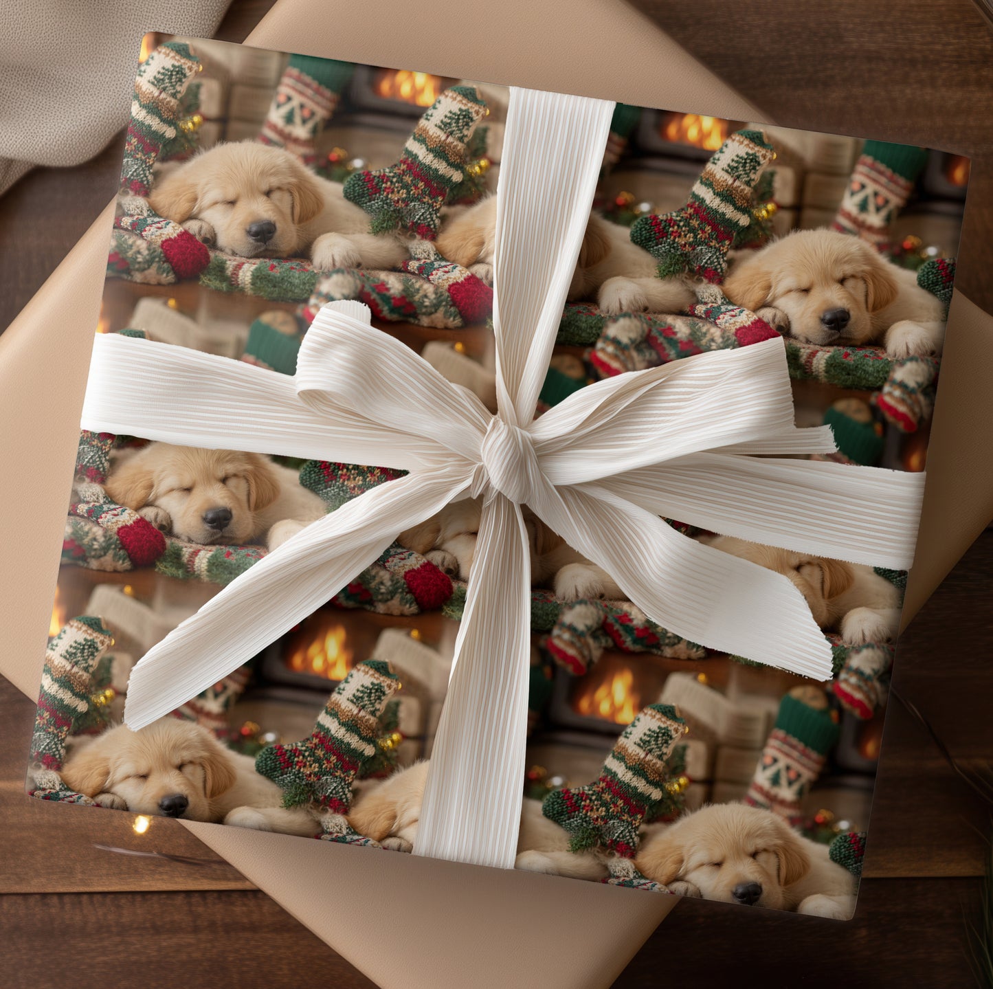 Puppy Dreams Near Crackling Flames