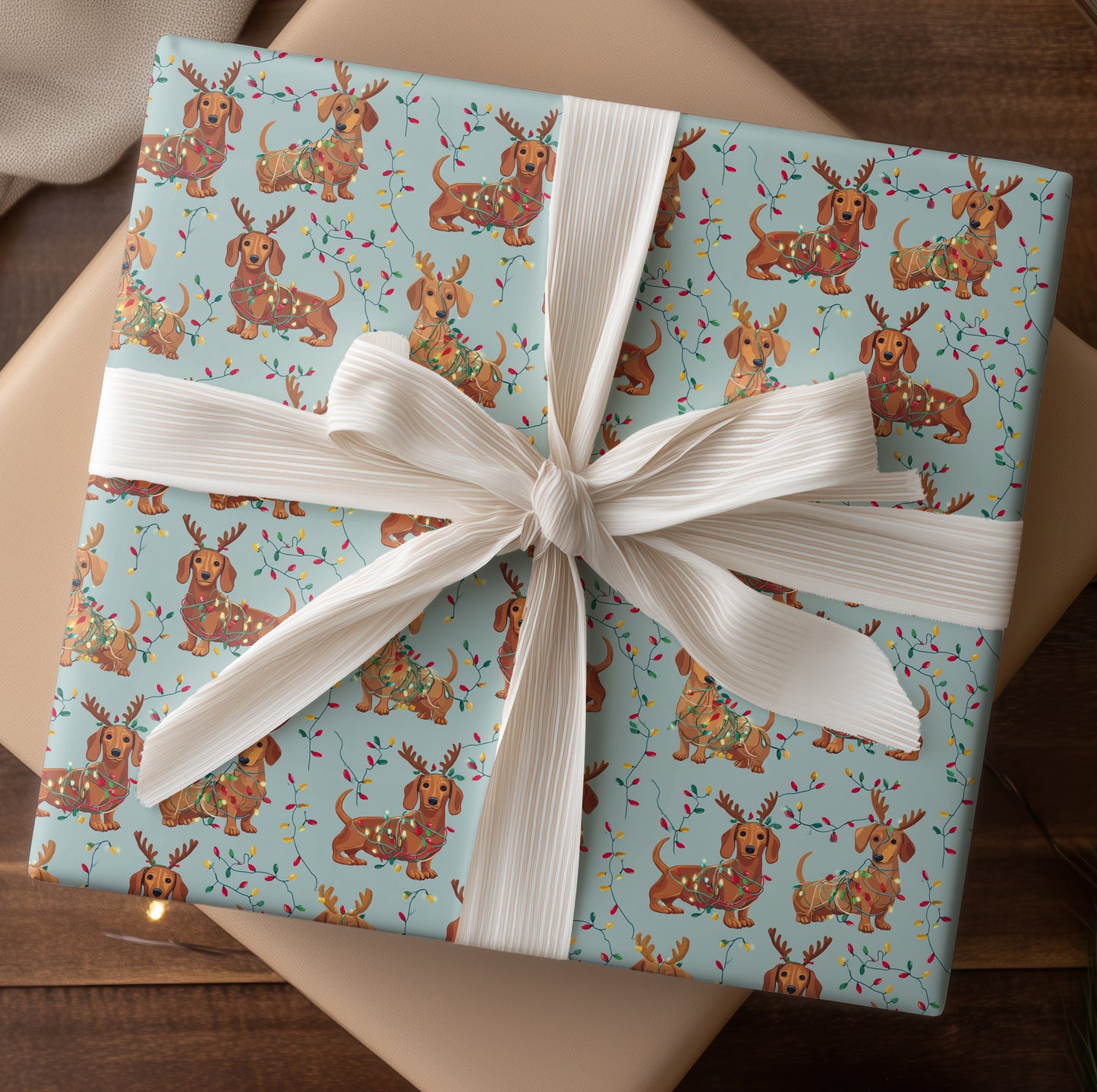 Jolly Dachshunds in Tangled Holiday Lights