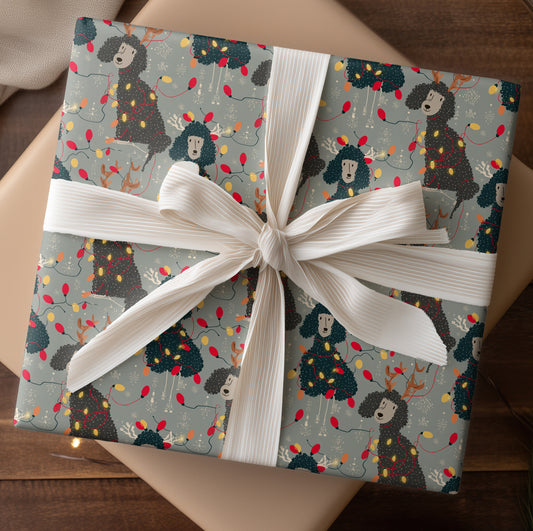 Festive Poodles Dancing Through Lights