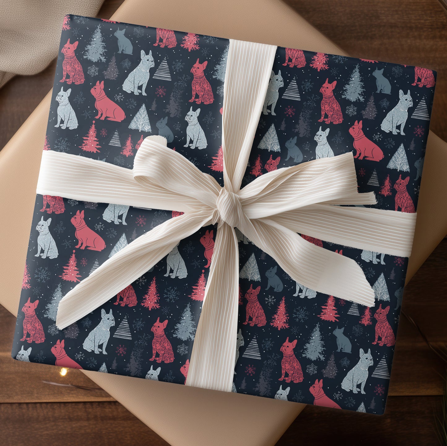 Frenchies Dancing Through Snowfall