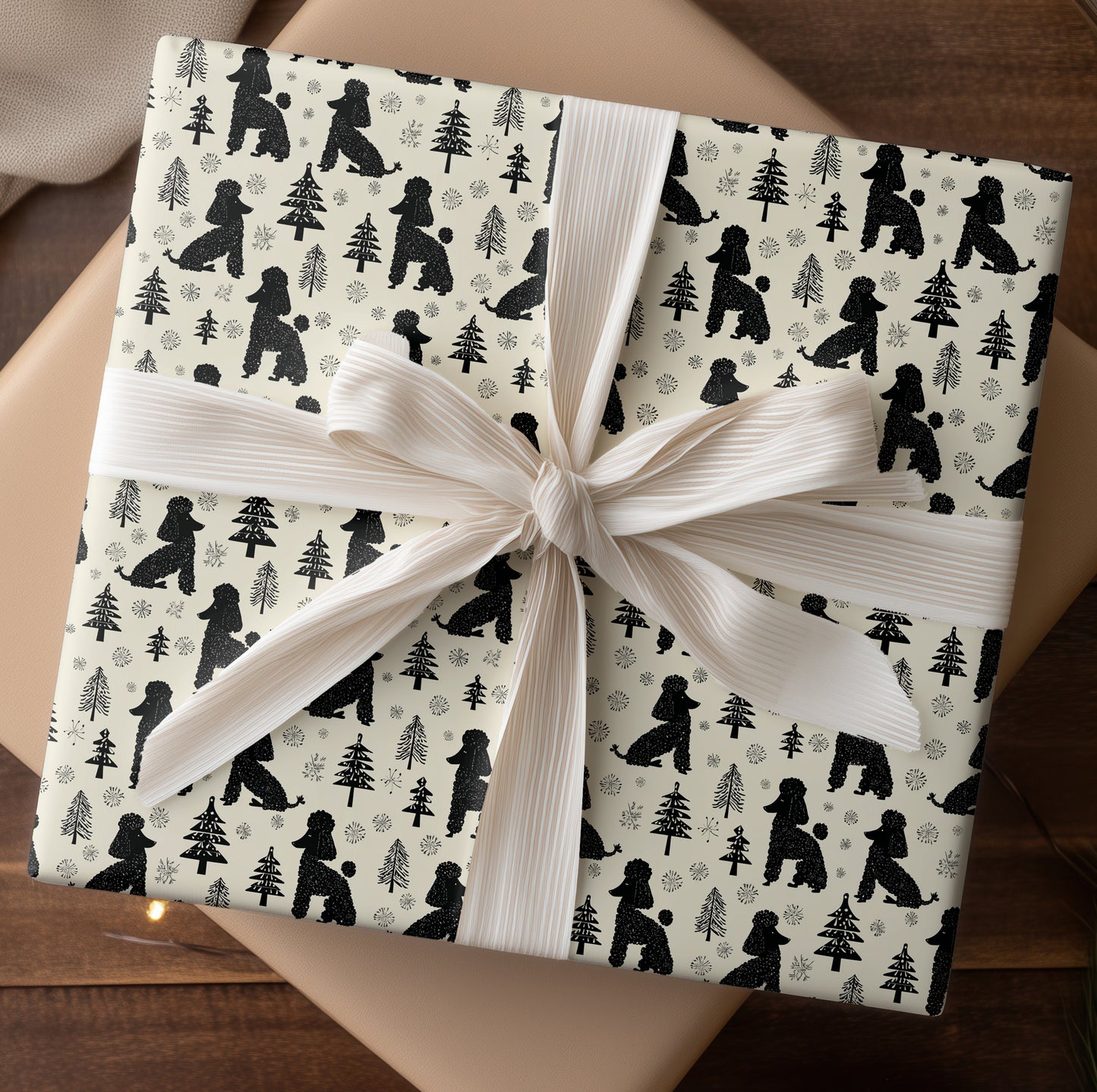 Winter Poodles Dance Between Pines