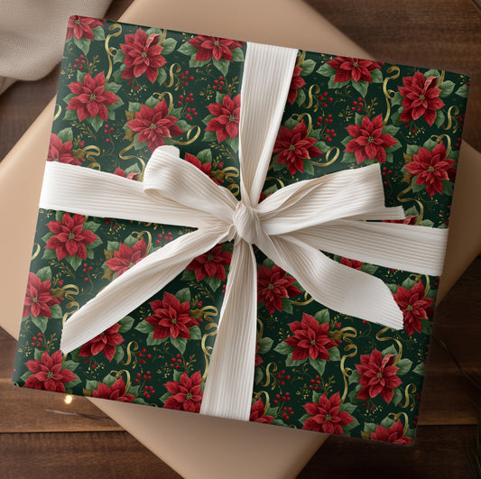 Crimson Blooms Dance Midnight Green