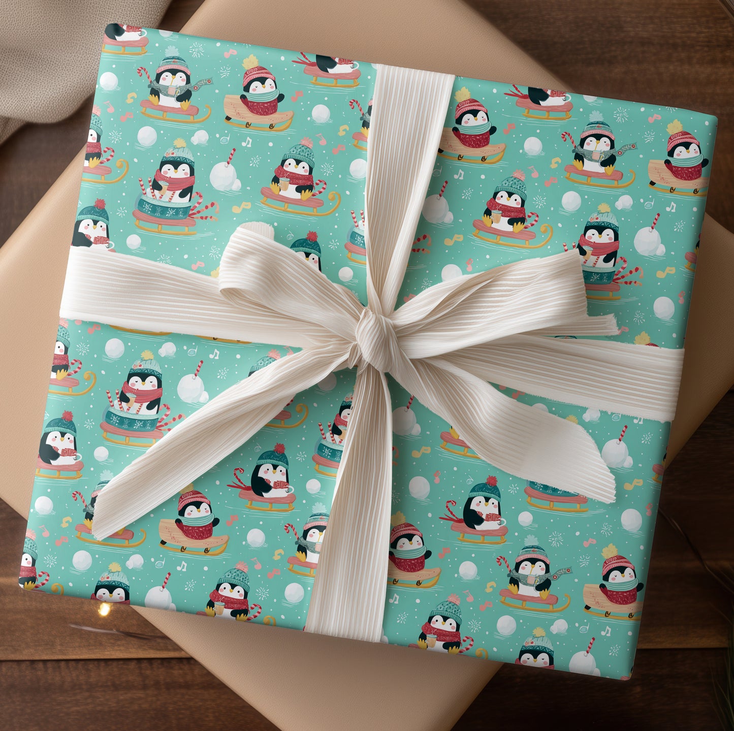 Playful Penguins Ride Winter's Joy