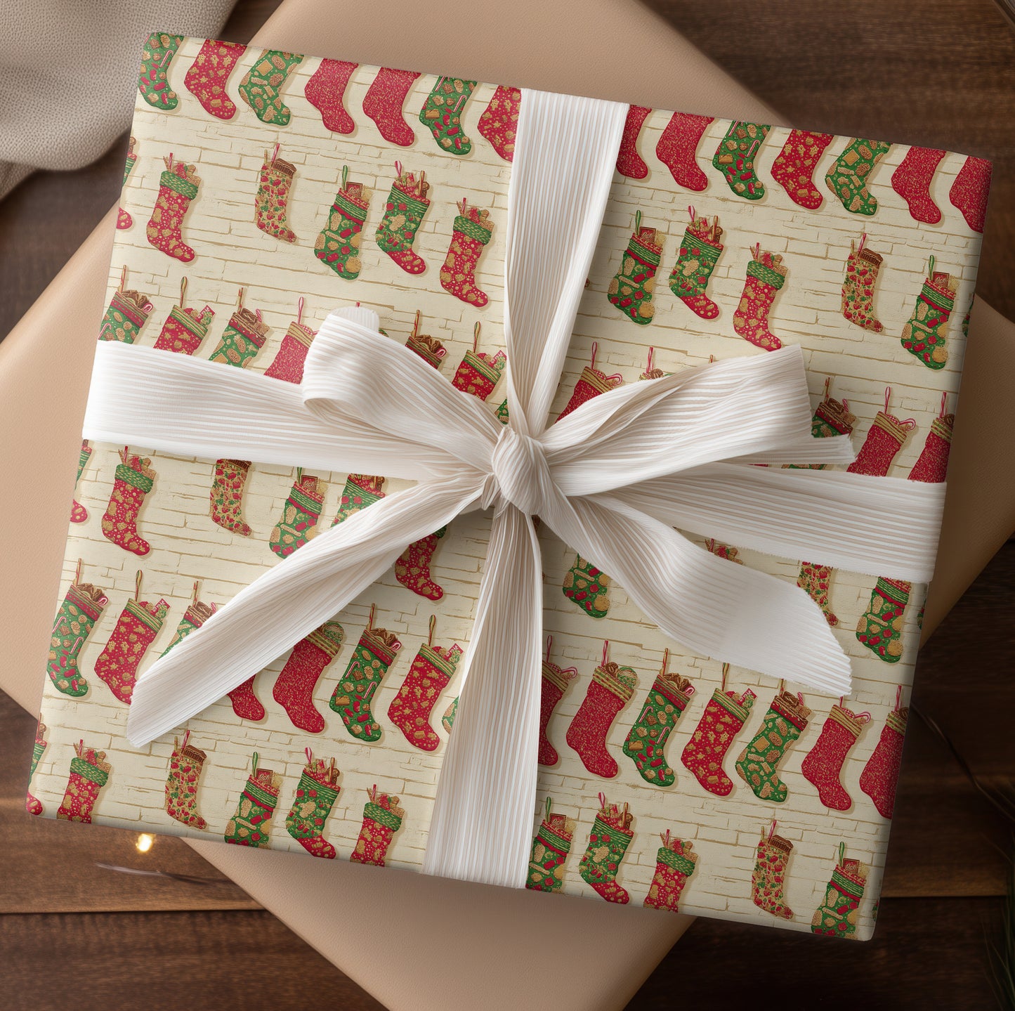 Festive Stockings Dancing On Brick
