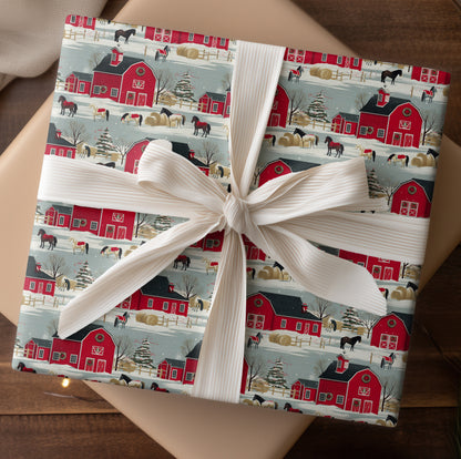 Horses Warm Christmas On Red Barns